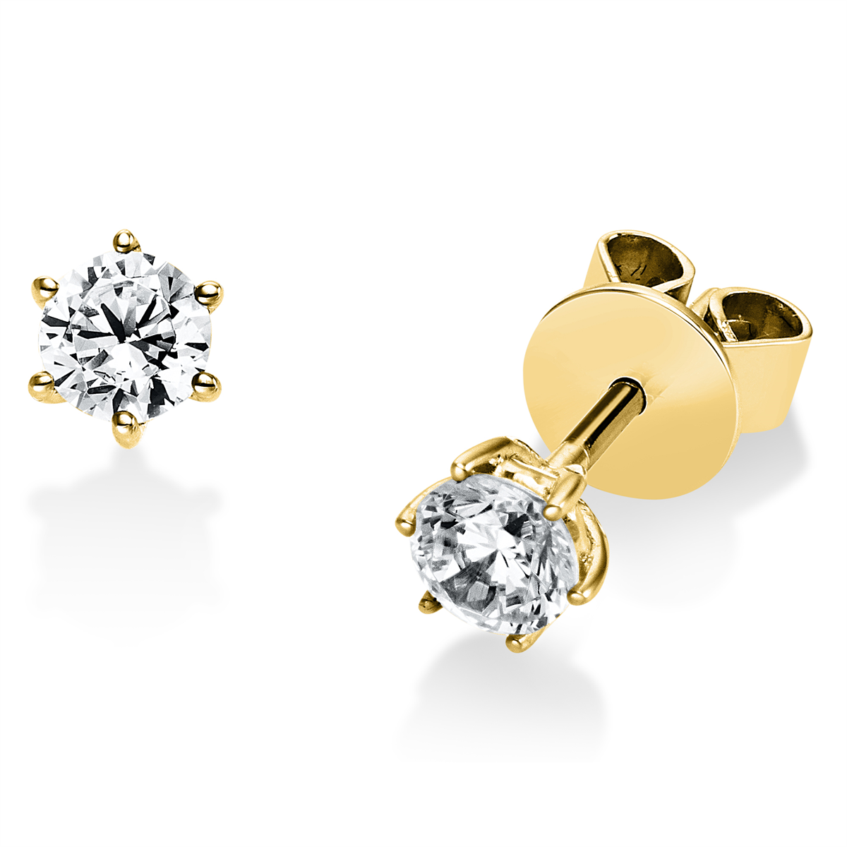 diamond full cut solitaire studs in yellow gold
