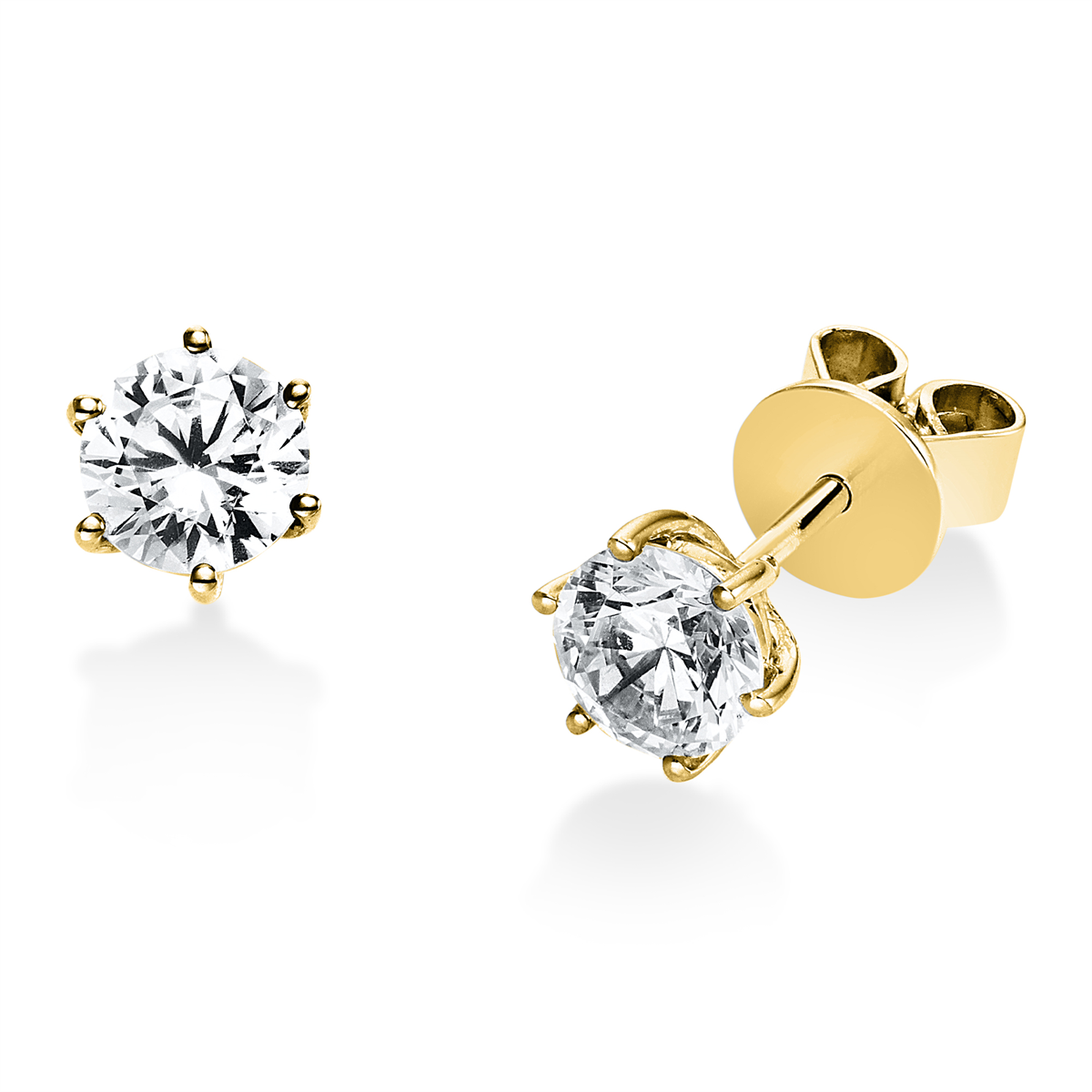 diamond full cut solitaire studs in yellow gold