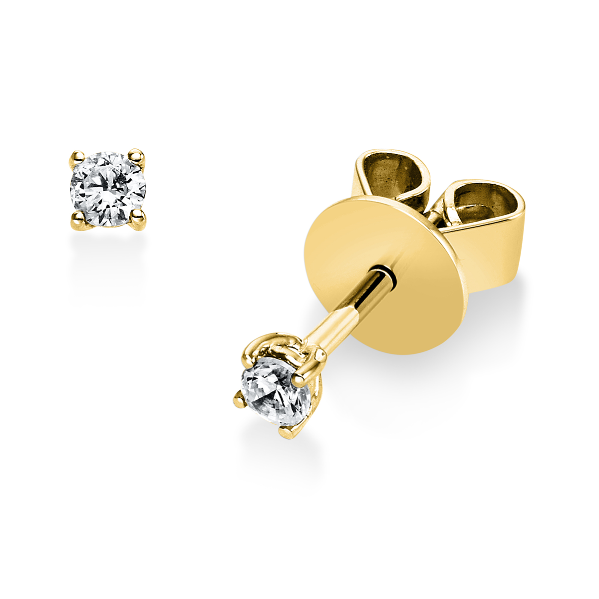 diamond full cut solitaire studs in yellow gold