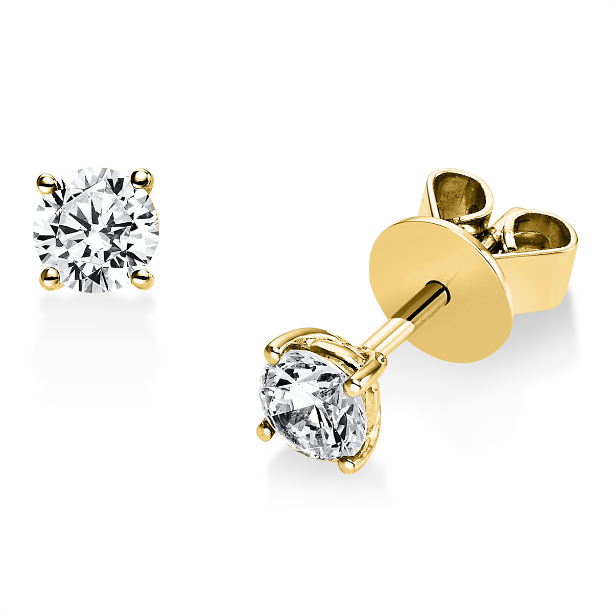 diamond full cut solitaire studs in yellow gold