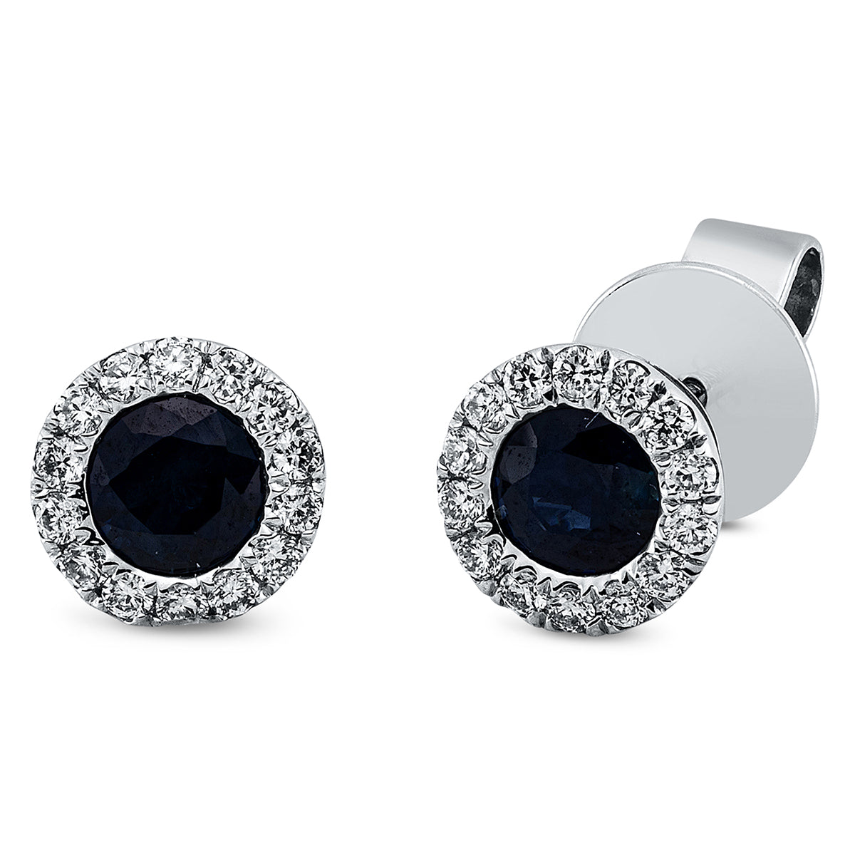 diamond full cut sapphire colored stone classic studs in white gold