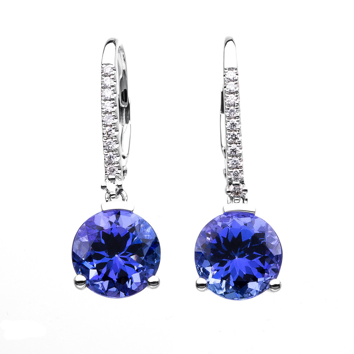 diamond full cut tanzanite colored stone classic earrings in white gold