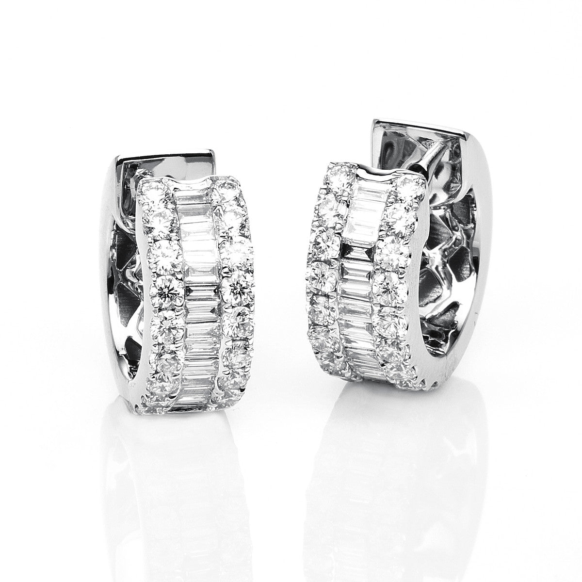 diamond full cut baguette hoops & huggies in white gold