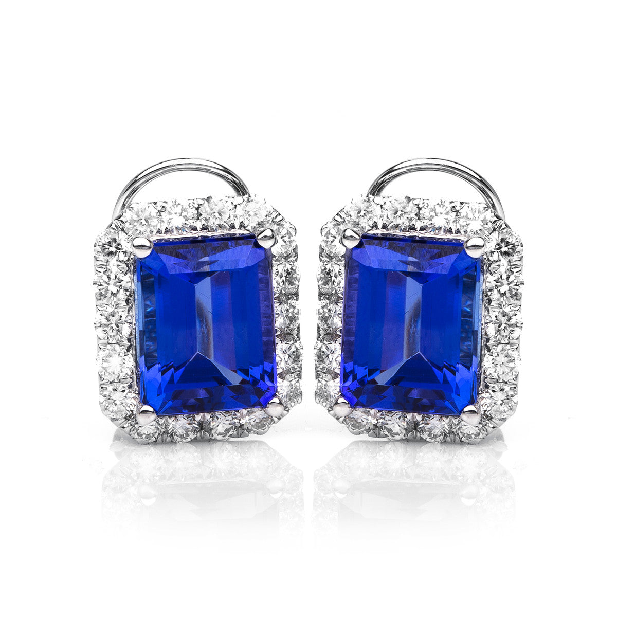 diamond full cut tanzanite colored stone classic studs in white gold