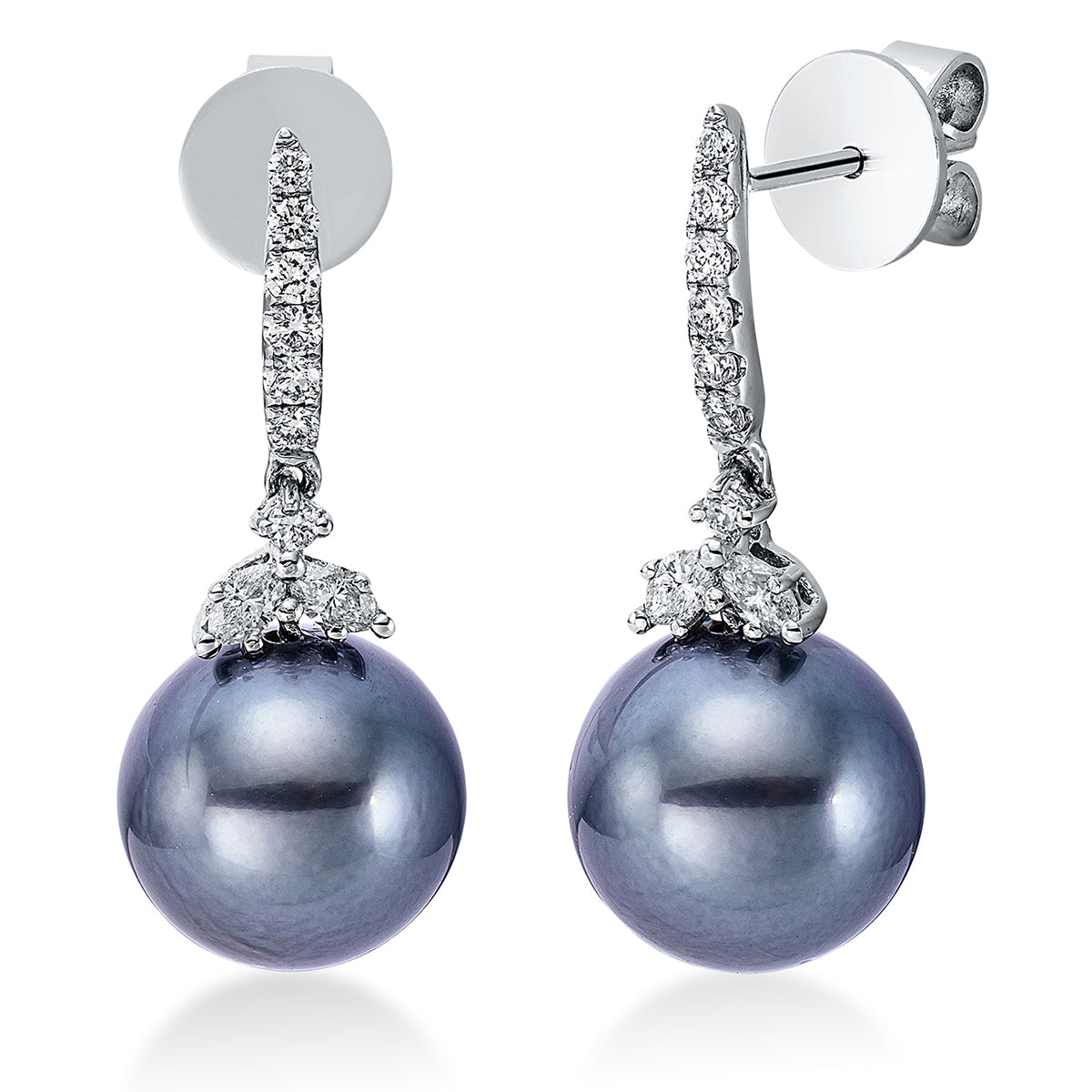 diamond full cut pearl earrings in white gold