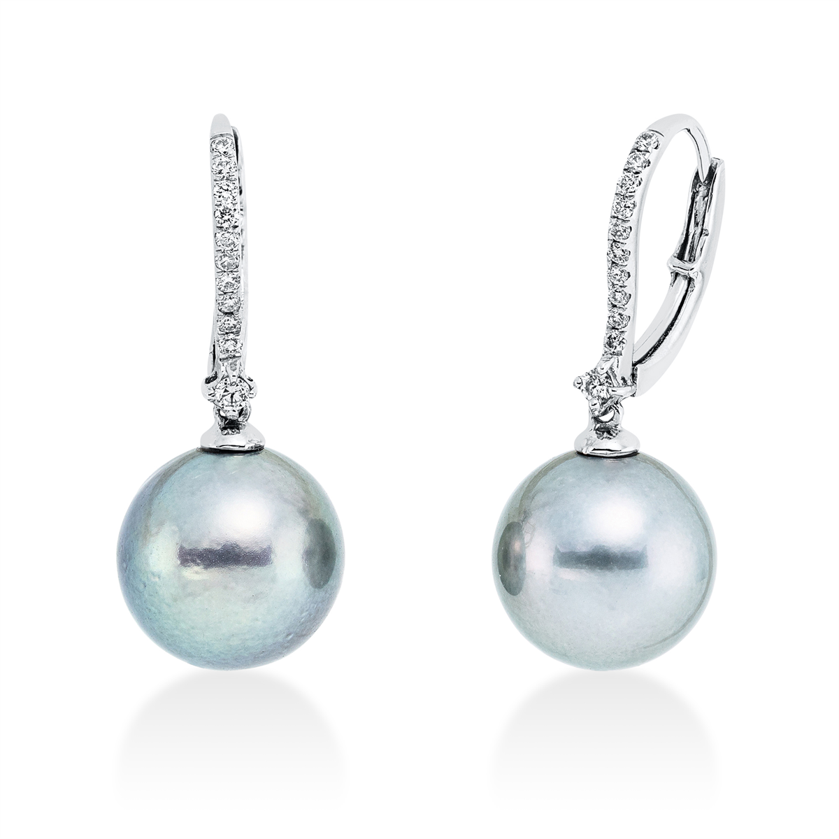 diamond full cut pearl earrings in white gold