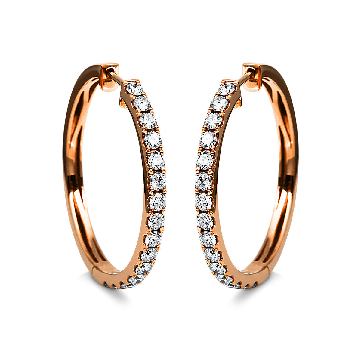 diamond full cut modern woman hoops & huggies in red gold