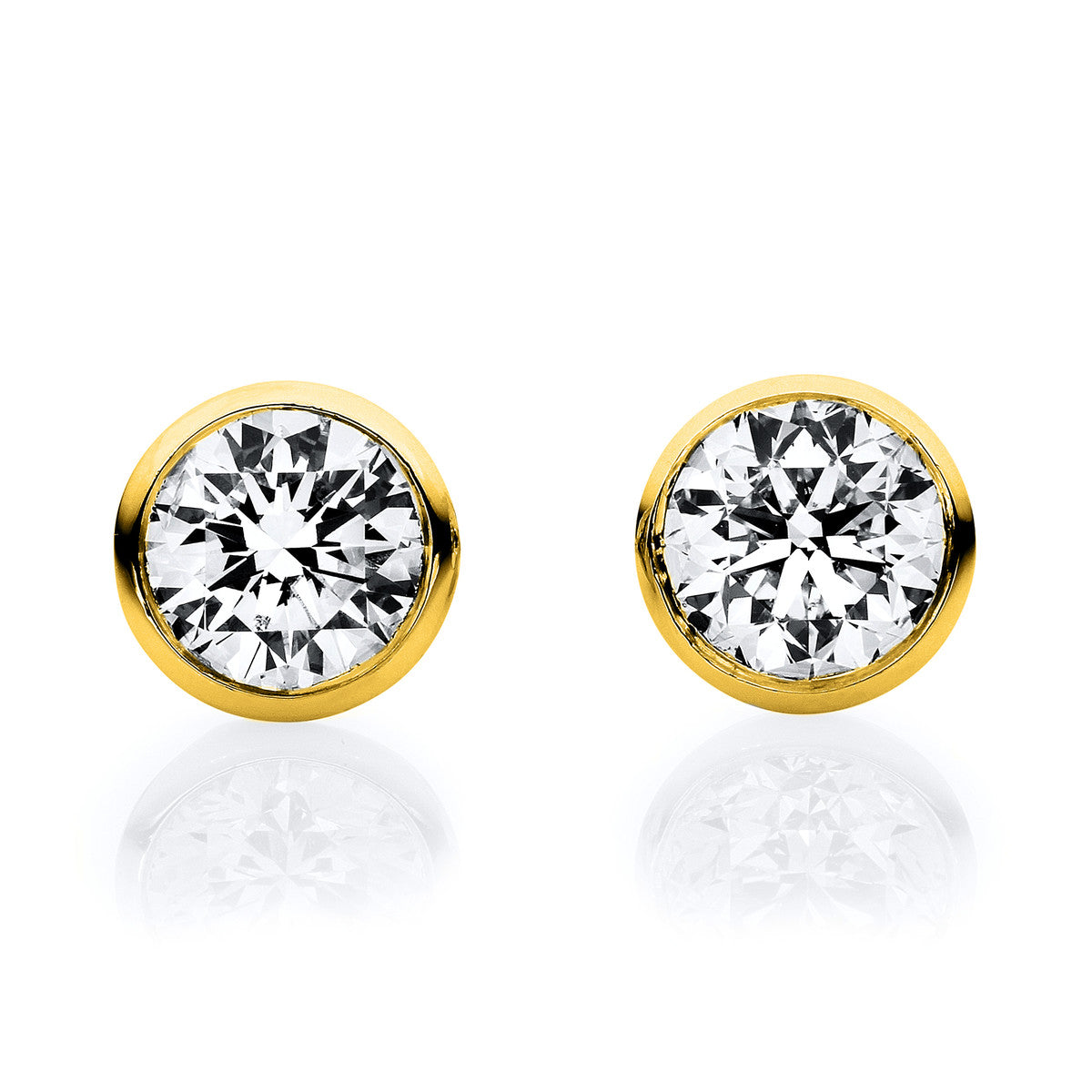 diamond full cut solitaire studs in yellow gold