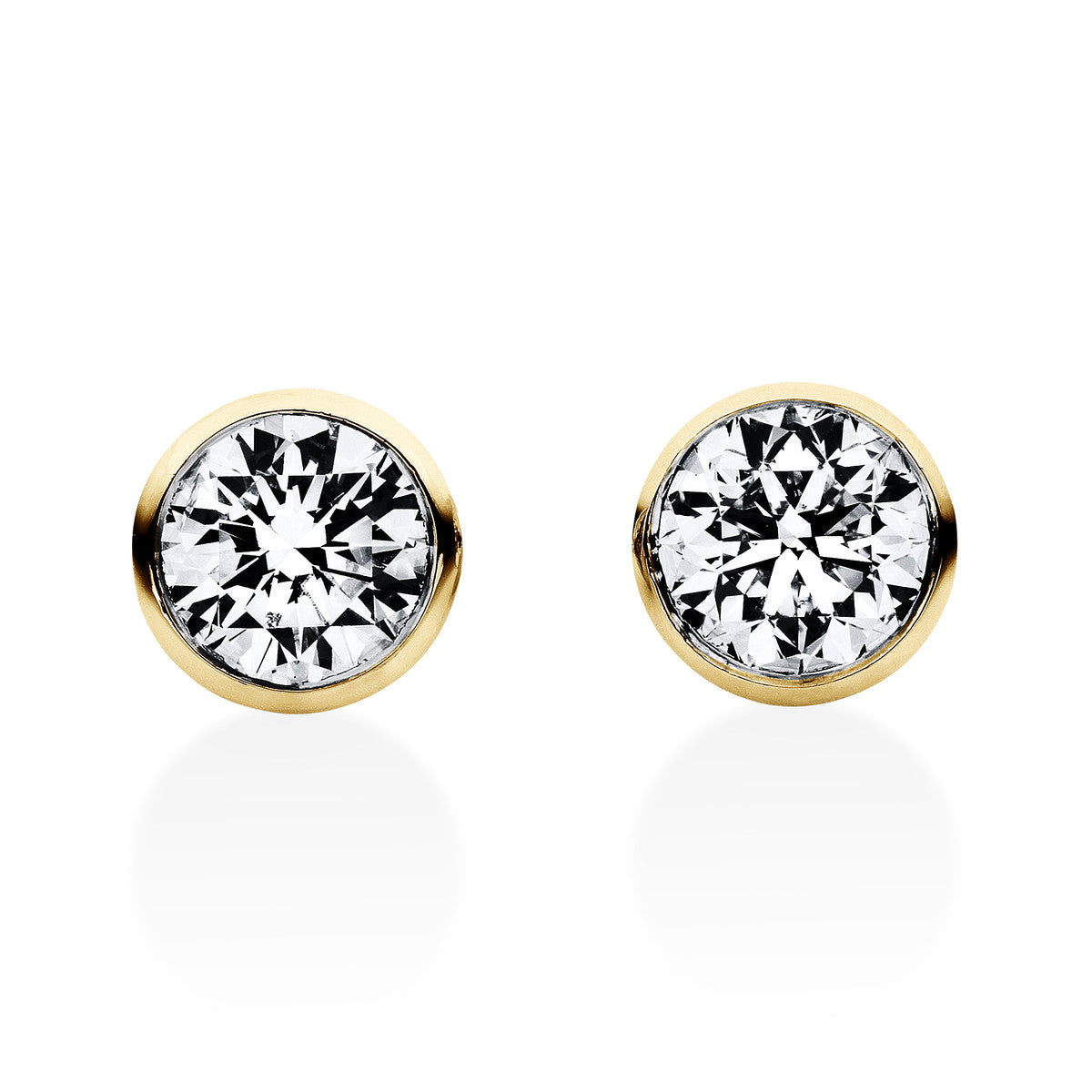 diamond full cut solitaire studs in yellow gold