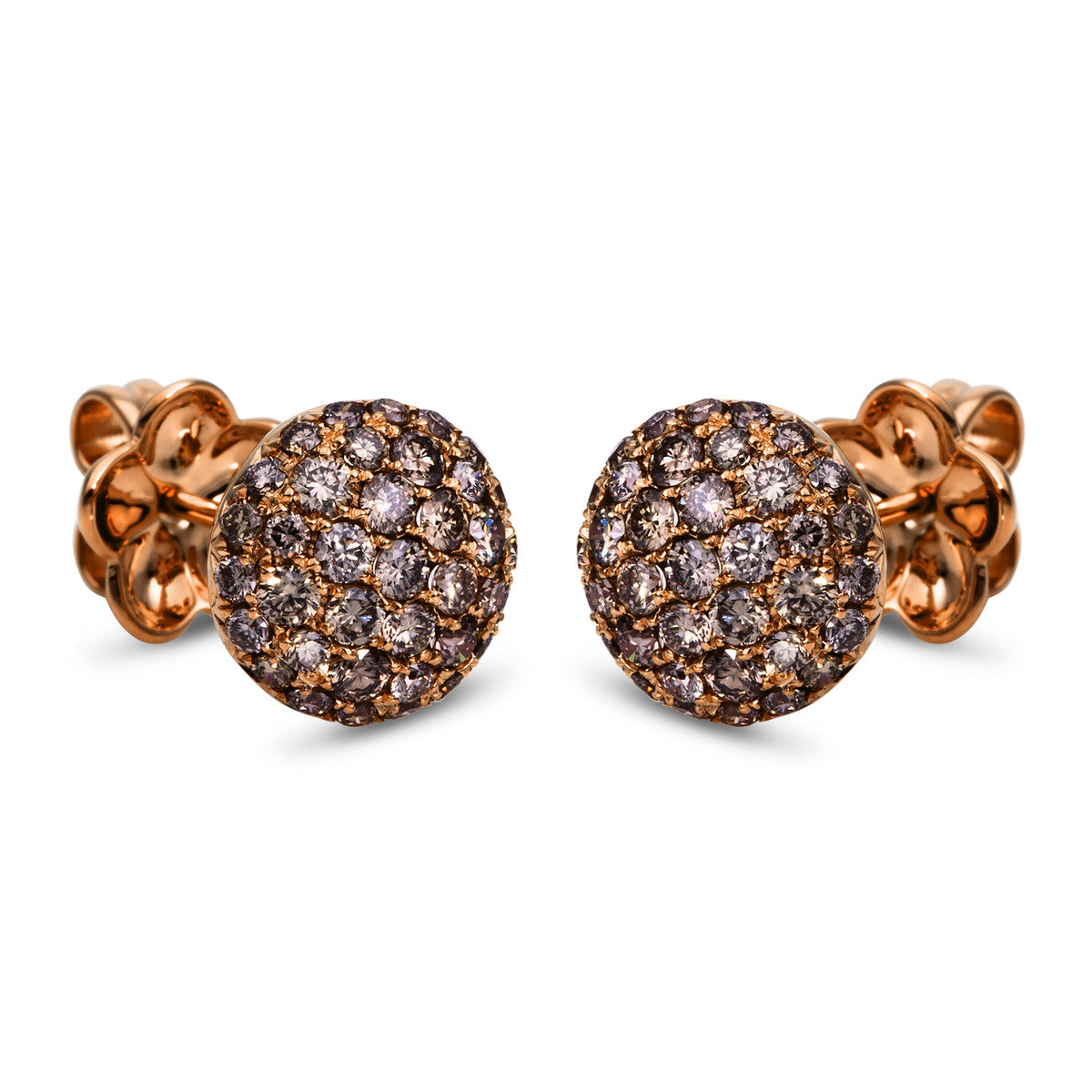 diamond full cut fancy colored diamond studs in red gold
