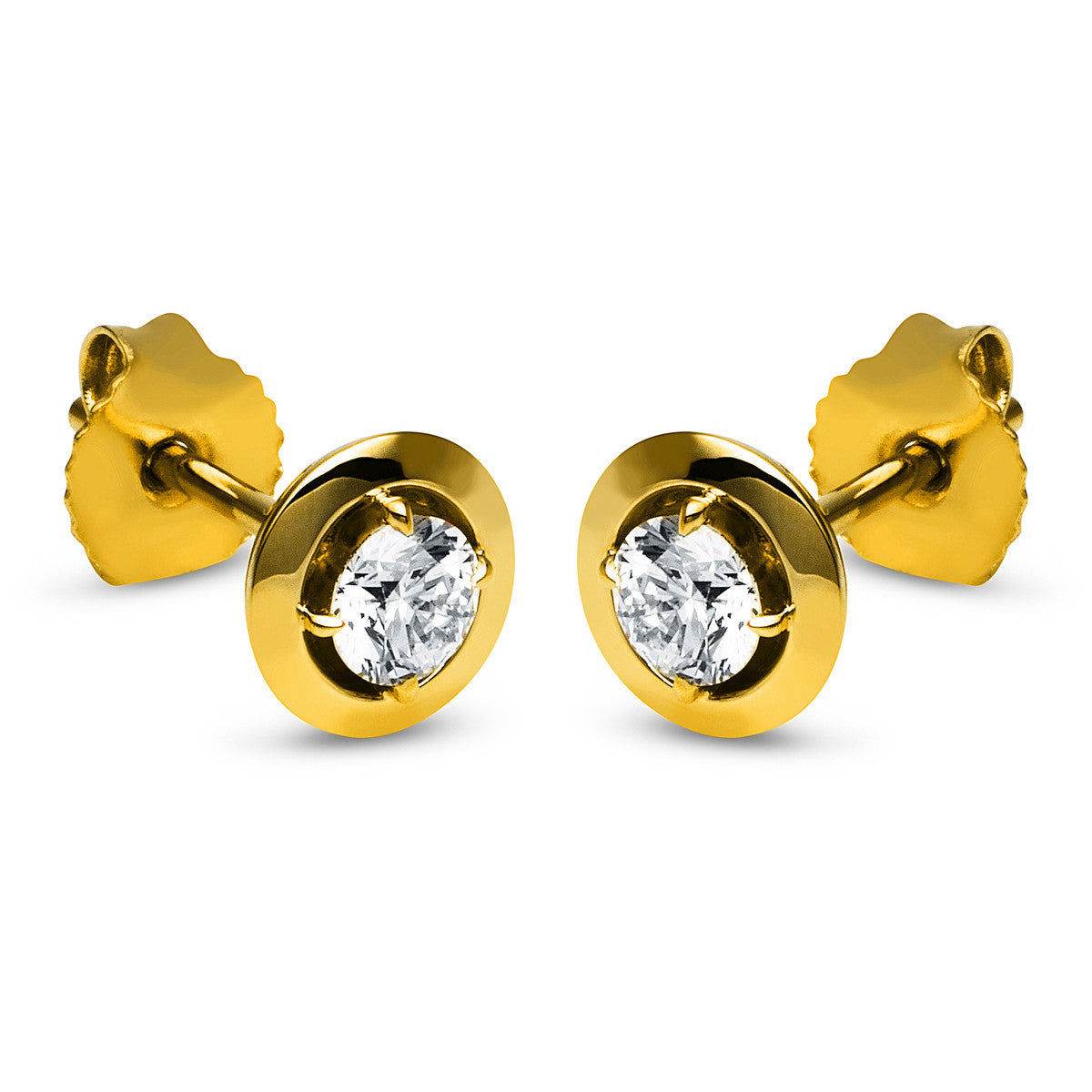 diamond full cut solitaire studs in yellow gold