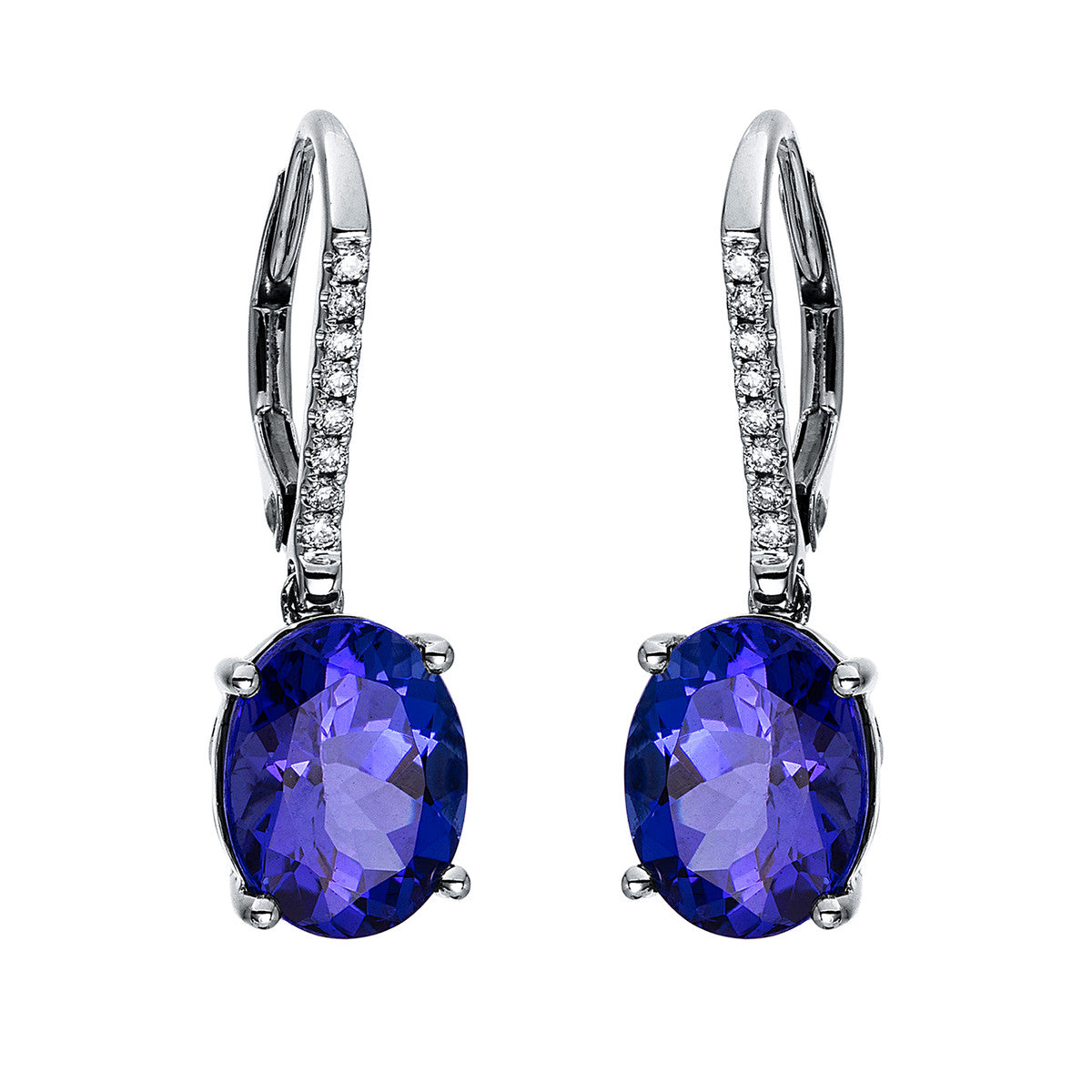 diamond full cut tanzanite colored stone classic earrings in white gold