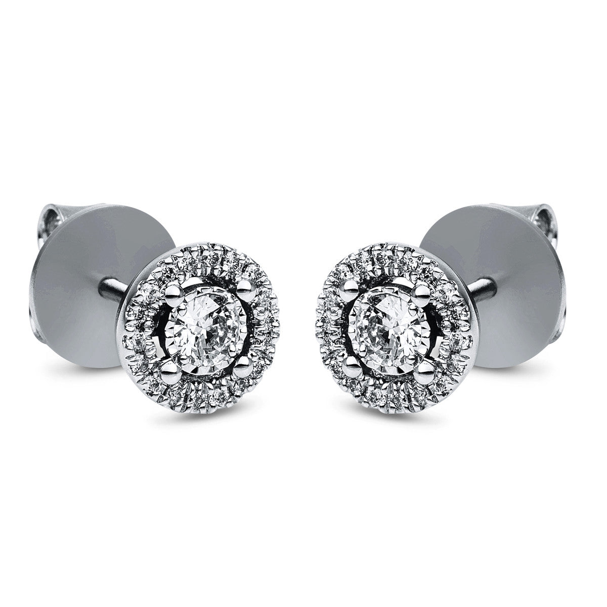 diamond full cut solitaire with accent stones studs in white gold