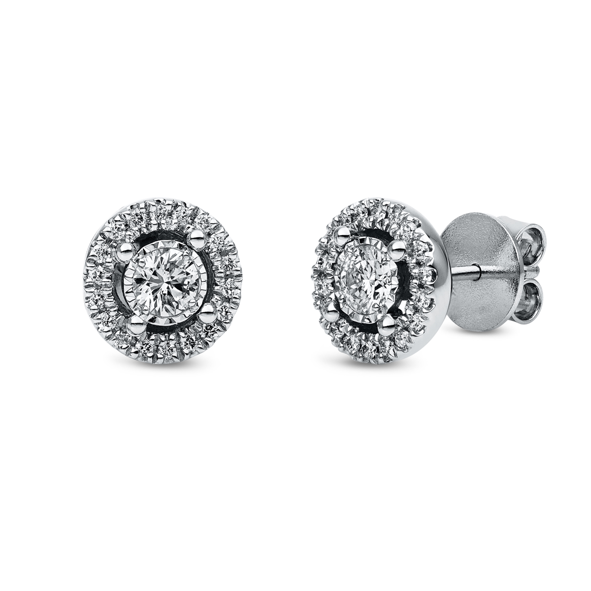diamond full cut solitaire with accent stones studs in white gold