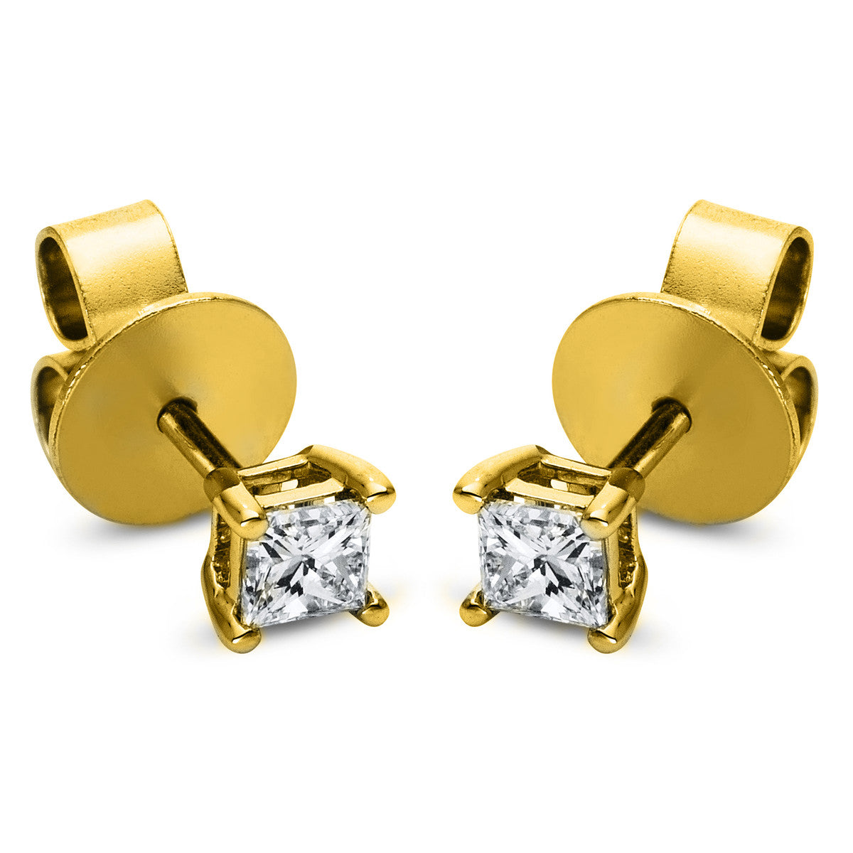 princess solitaire studs in yellow gold