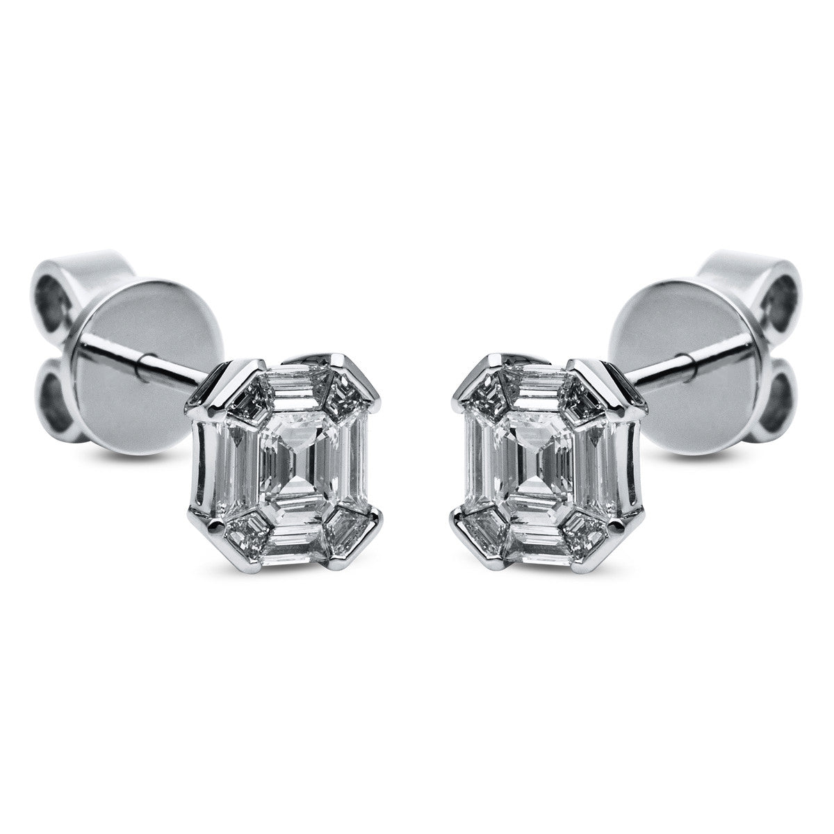 taper baguette illusion studs in white gold