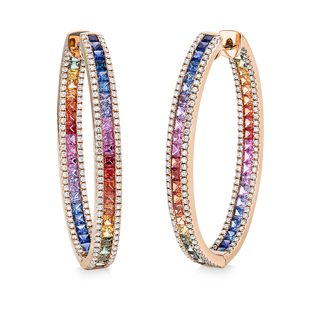 diamond full cut sapphire rainbow & multicolor hoops & huggies in red gold