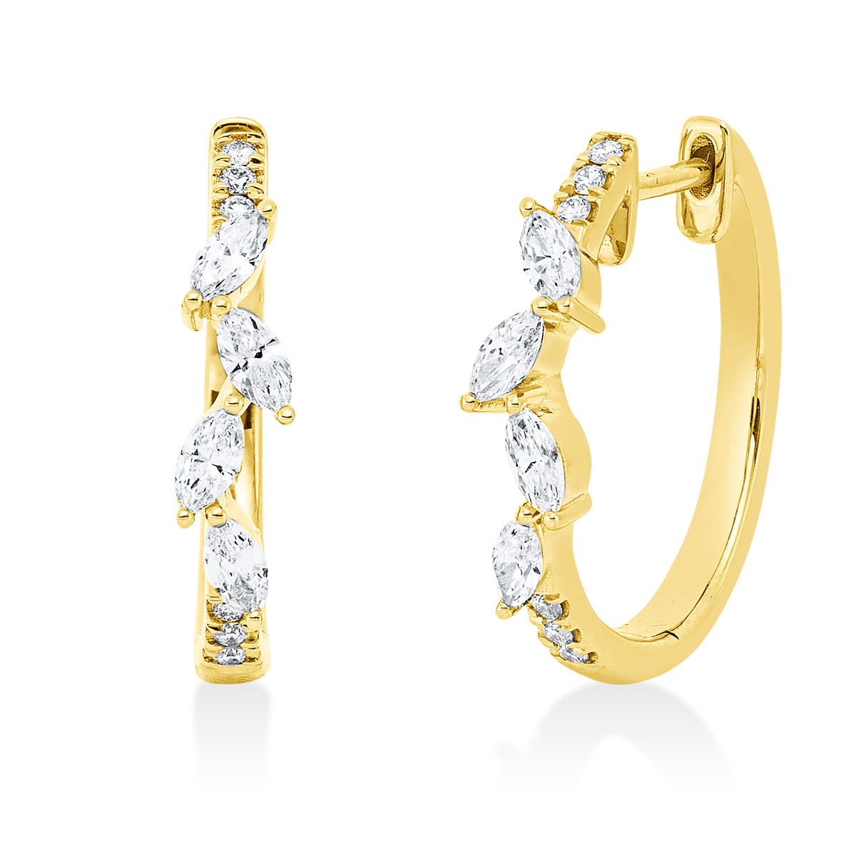 diamond full cut modern woman hoops & huggies in yellow gold