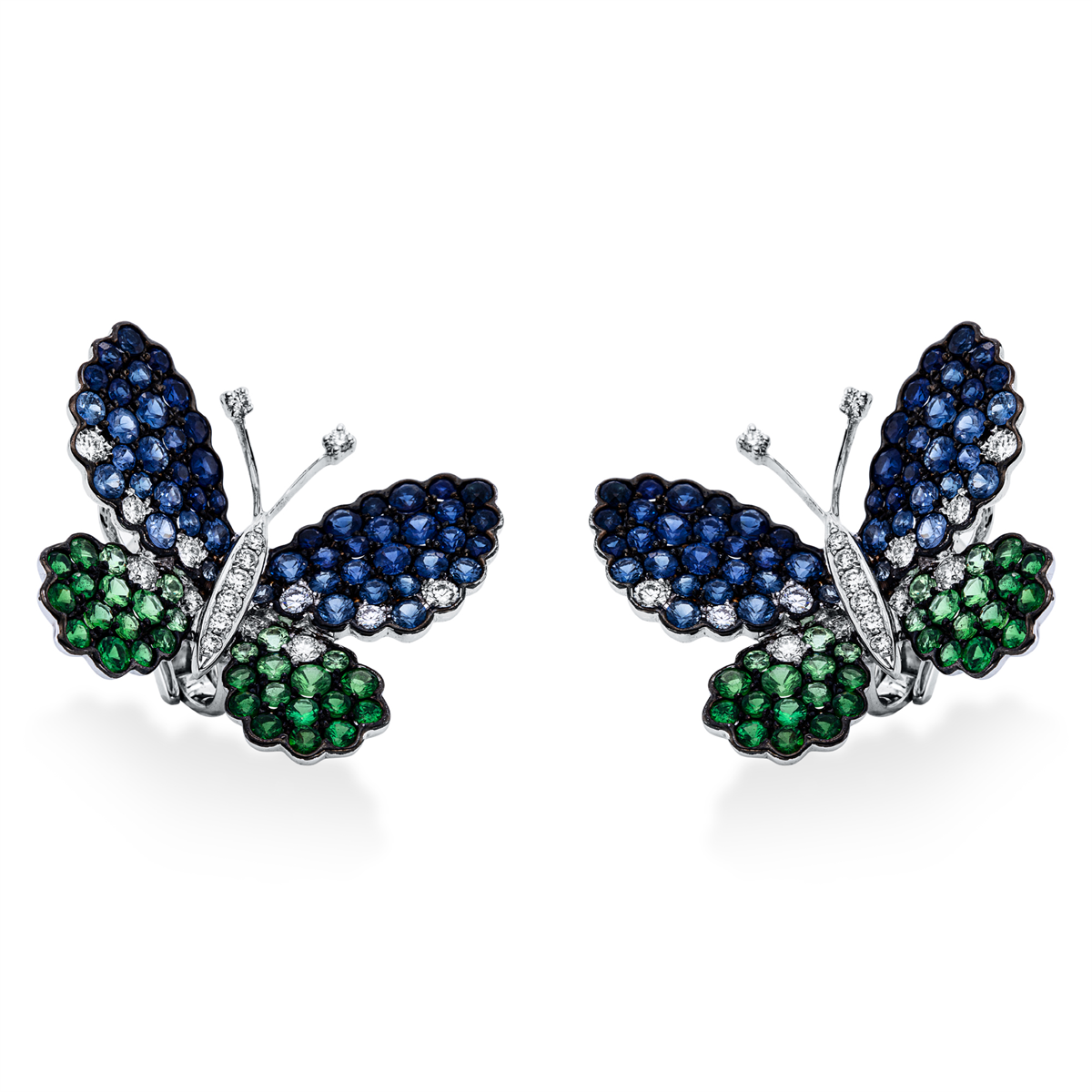 diamond full cut sapphire animal studs in white gold