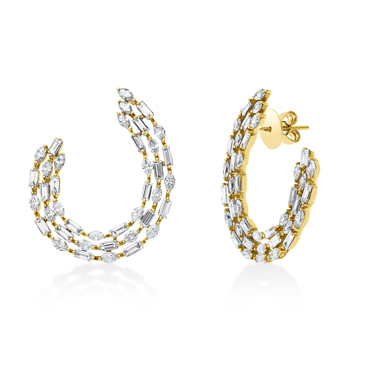 marquise baguette studs in yellow gold