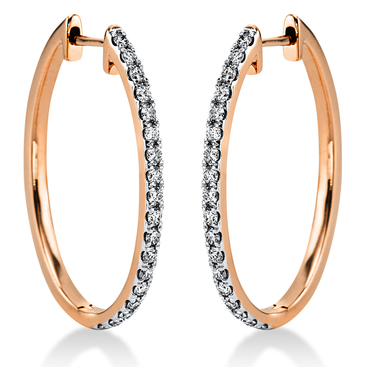 diamond full cut modern woman hoops & huggies in red gold