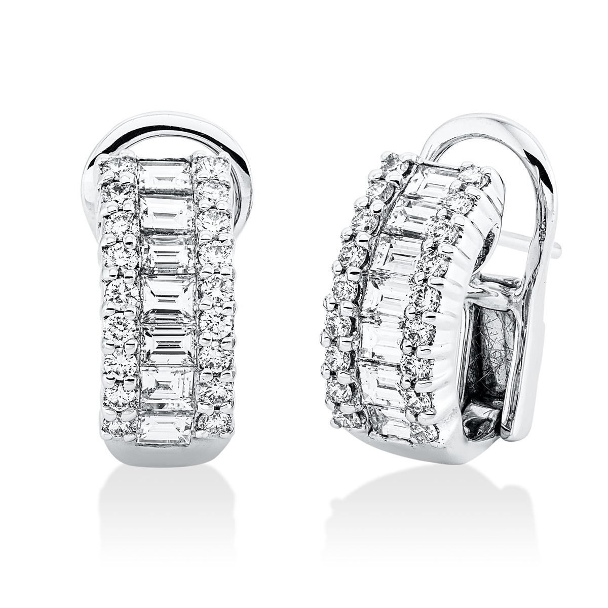 diamond full cut baguette hoops & huggies in white gold