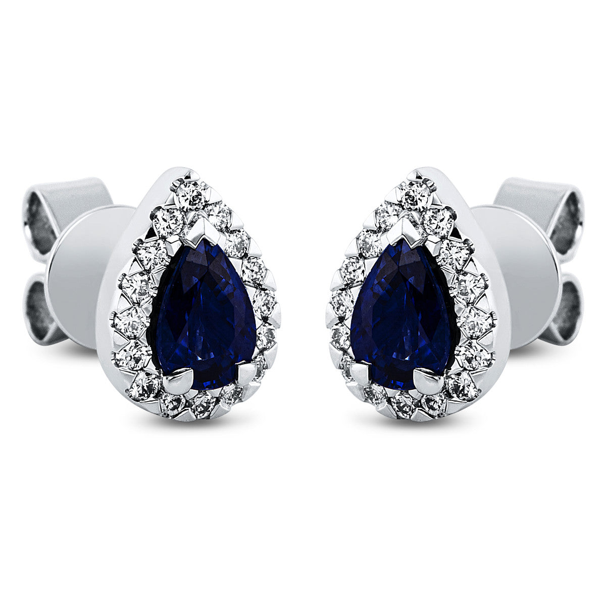 diamond full cut sapphire colored stone classic studs in white gold