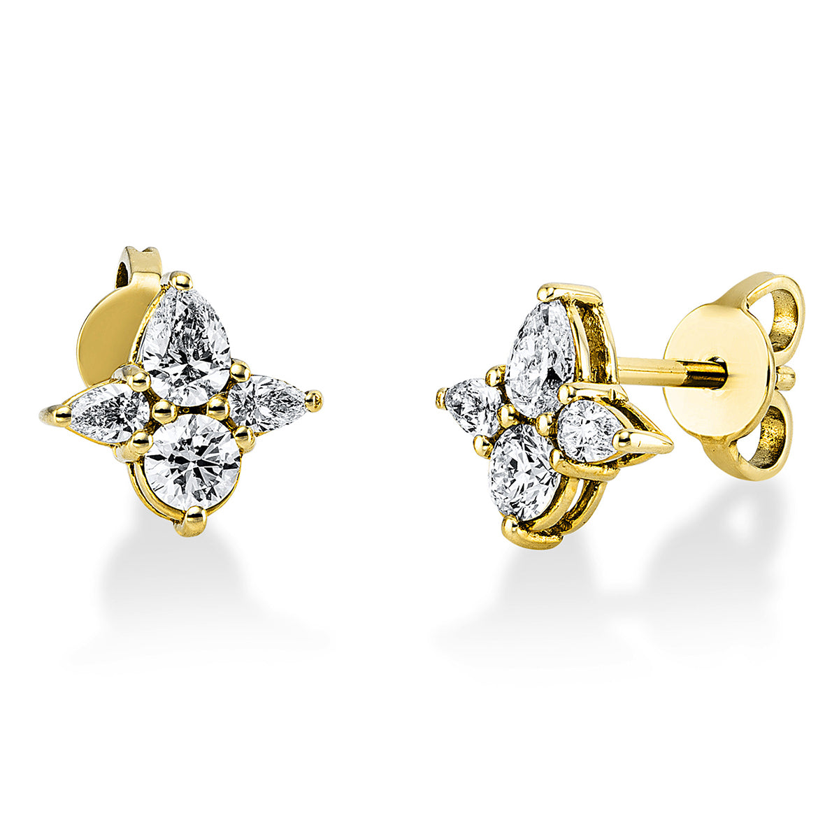 fantasy-cut modern woman studs in yellow gold