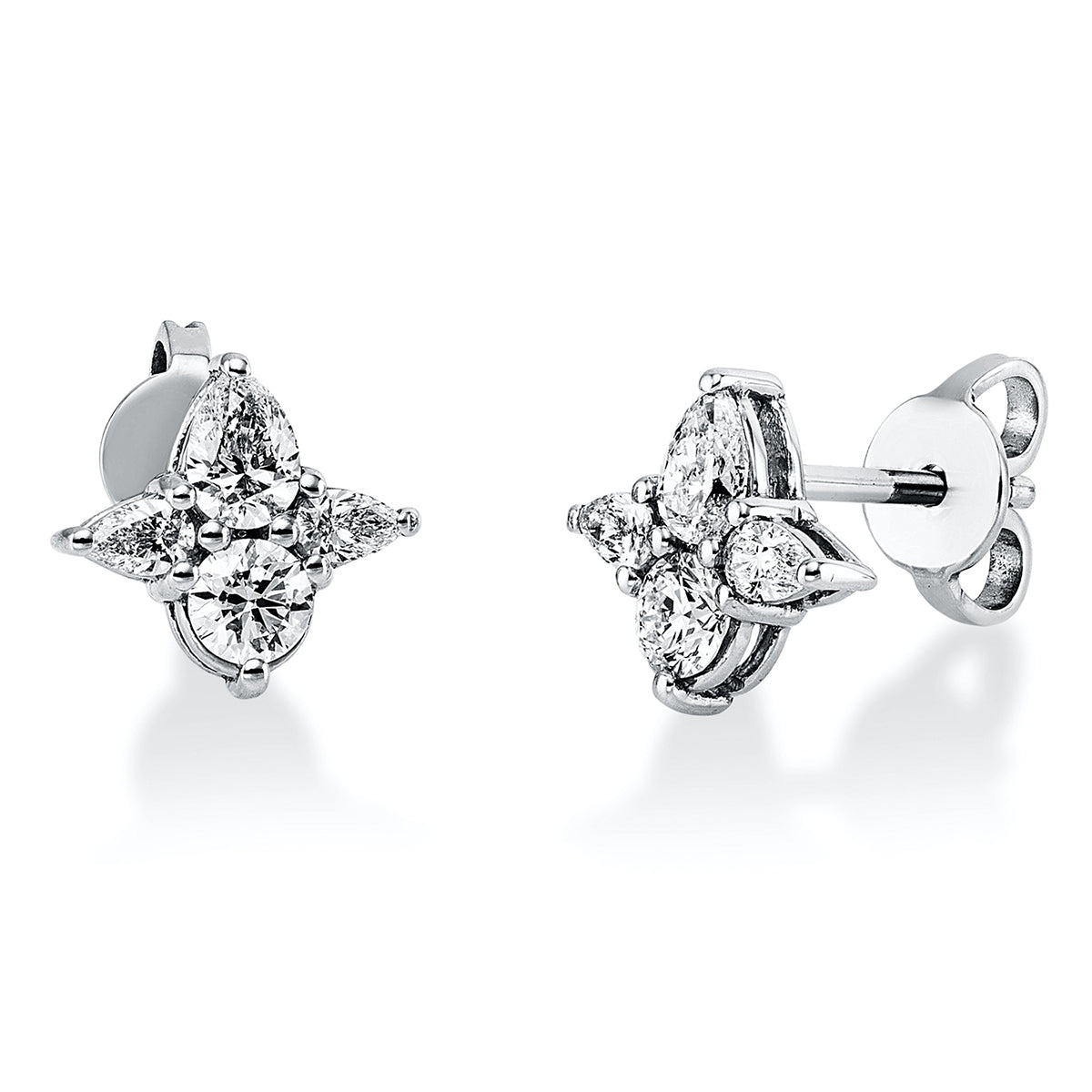 fantasy-cut modern woman studs in white gold