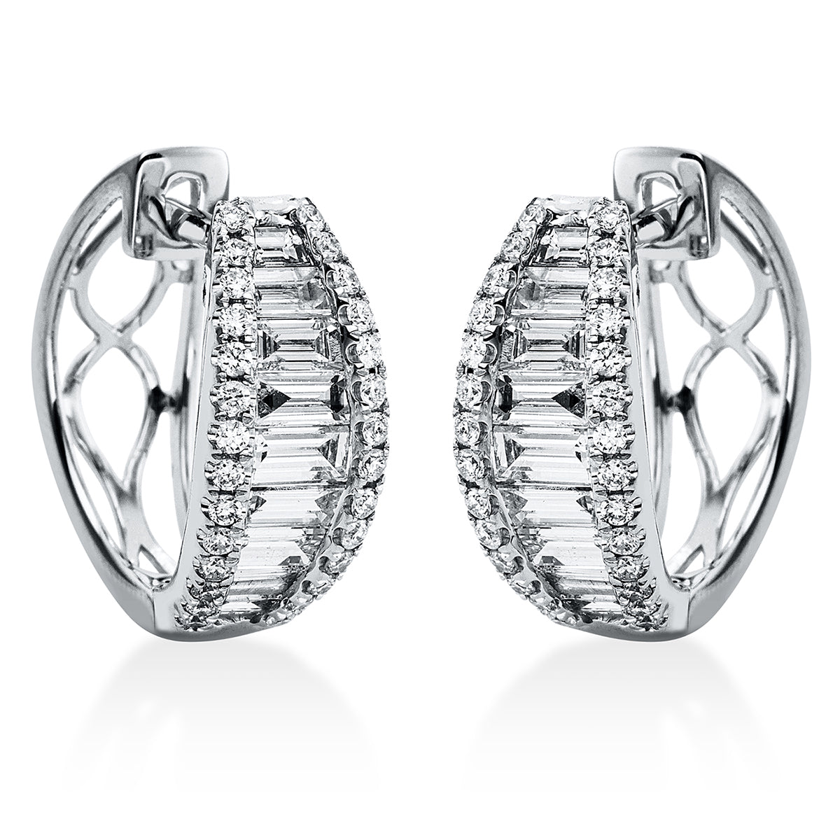 baguette baguette hoops & huggies in white gold