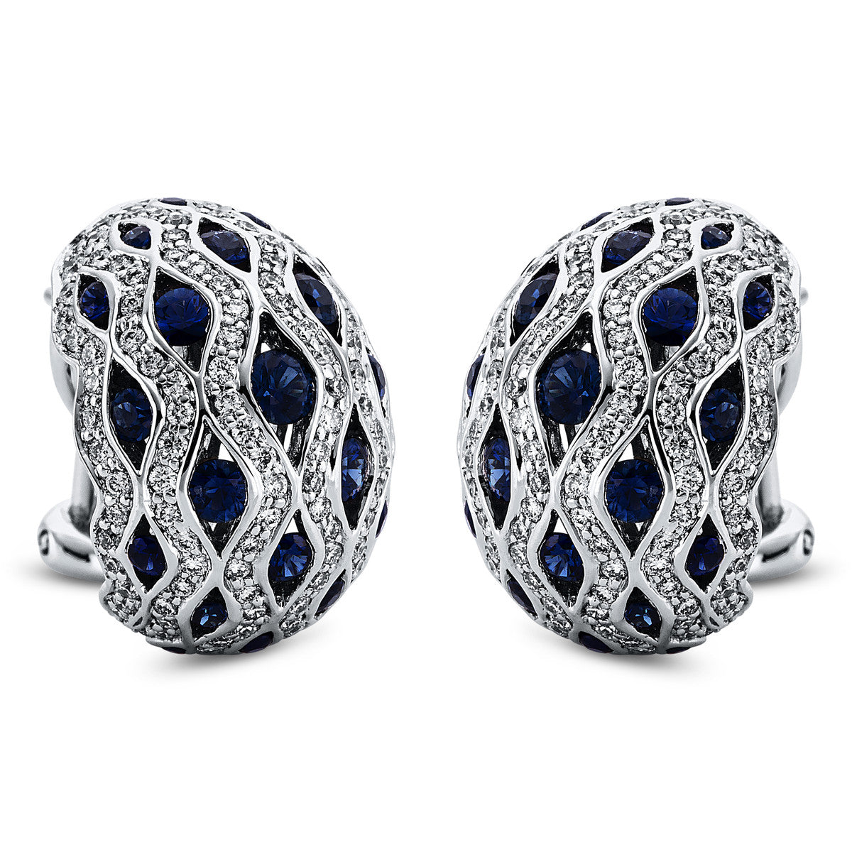 diamond full cut sapphire colored stone classic hoops & huggies in white gold