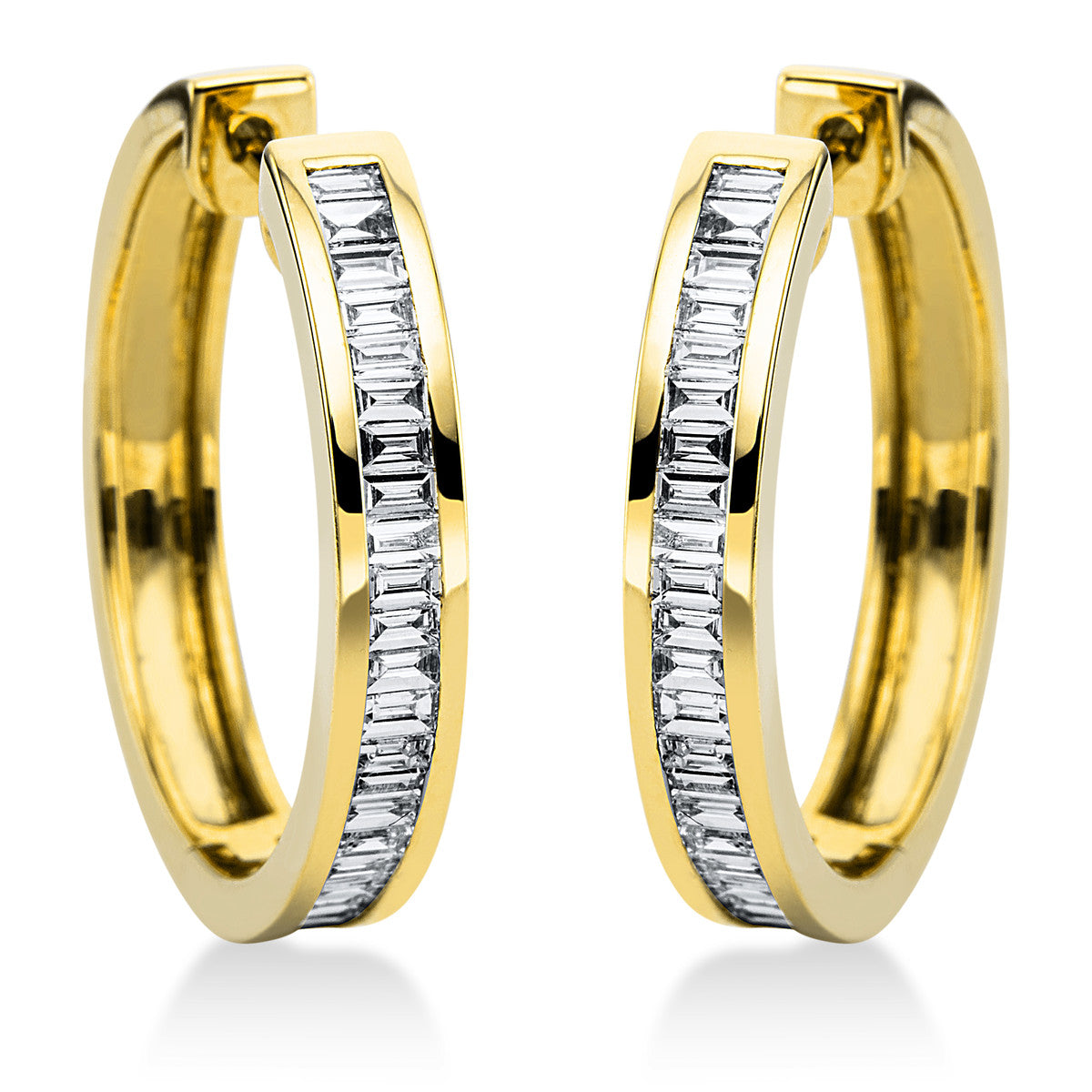 baguette multi-stone hoops & huggies in yellow gold