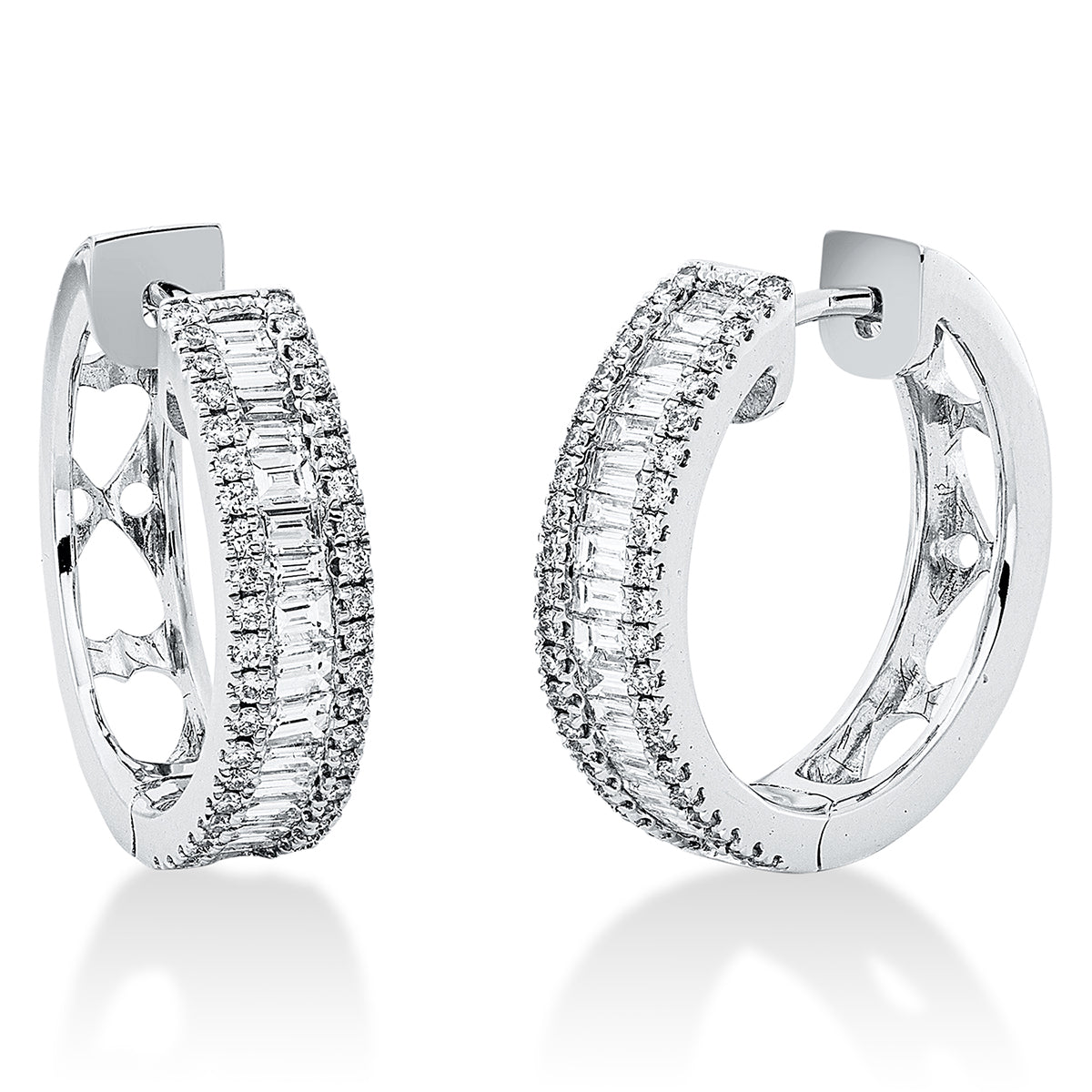 diamond full cut baguette hoops & huggies in white gold