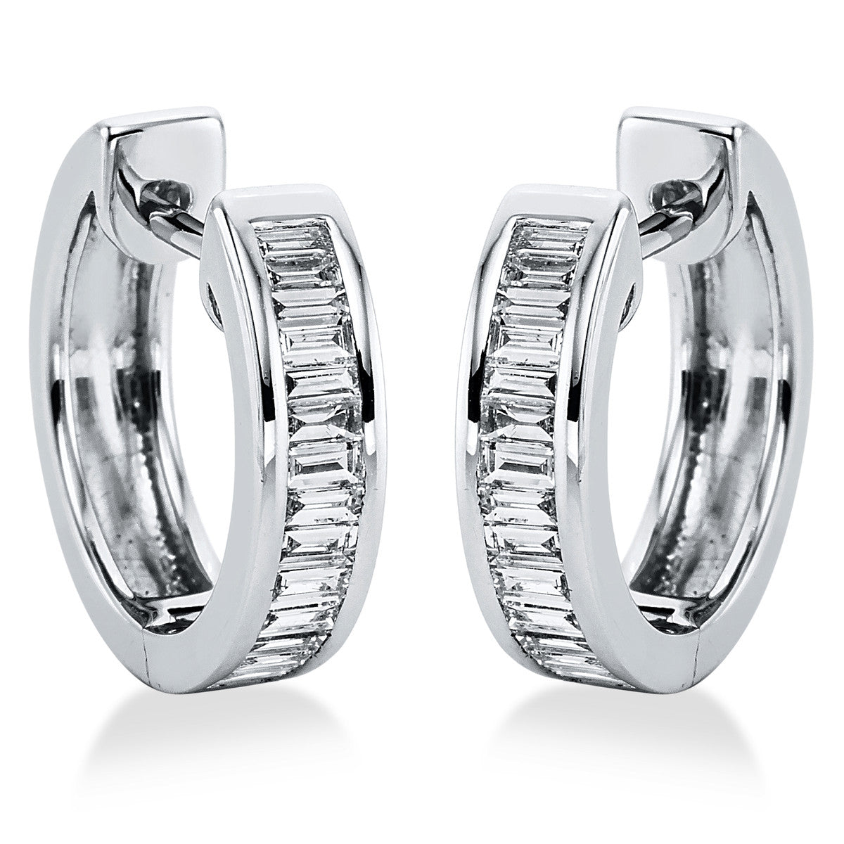 baguette baguette hoops & huggies in white gold