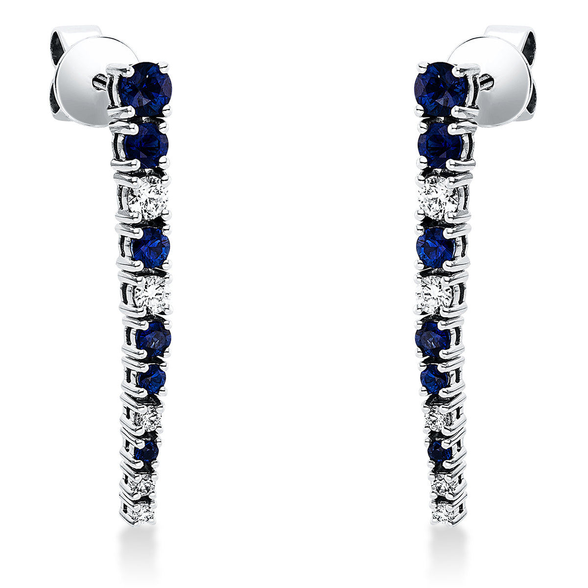 diamond full cut sapphire colored stone classic earrings in white gold