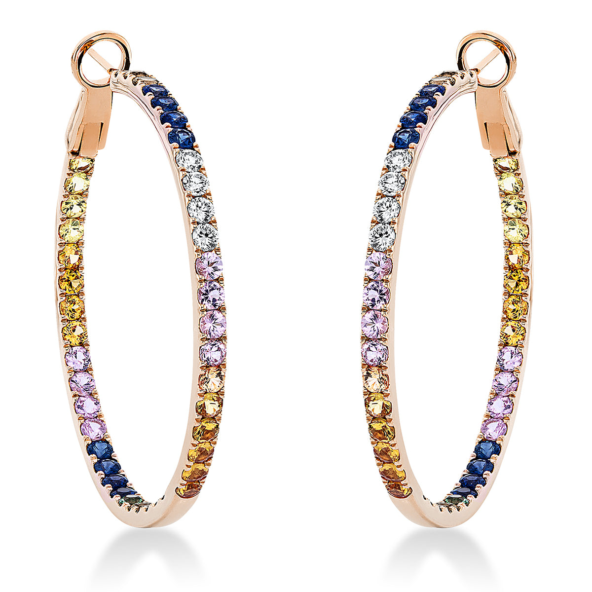 diamond full cut sapphire rainbow & multicolor hoops & huggies in red gold