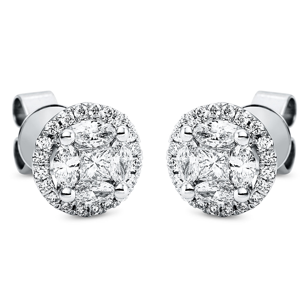 diamond full cut baguette illusion studs in white gold