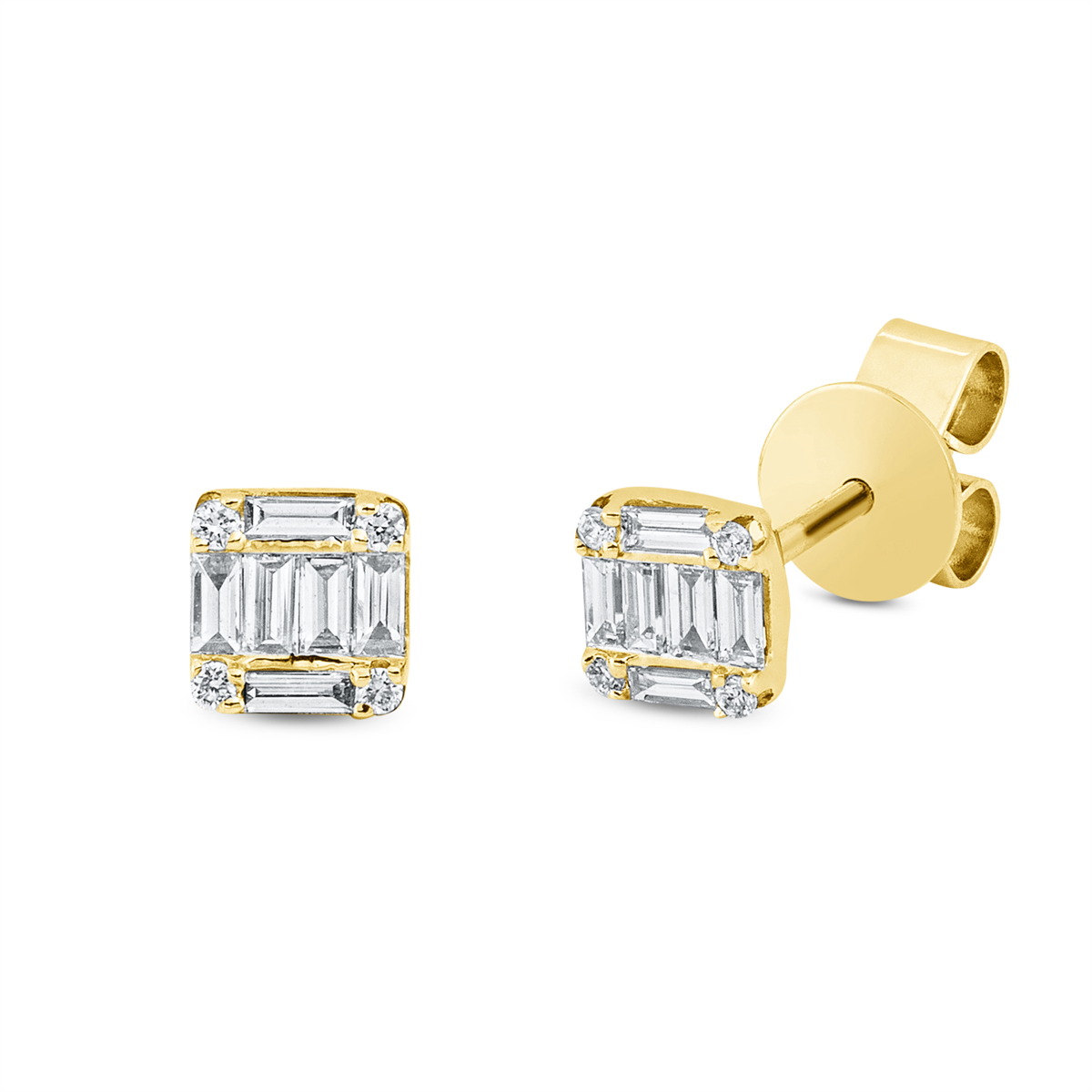 baguette baguette illusion studs in yellow gold
