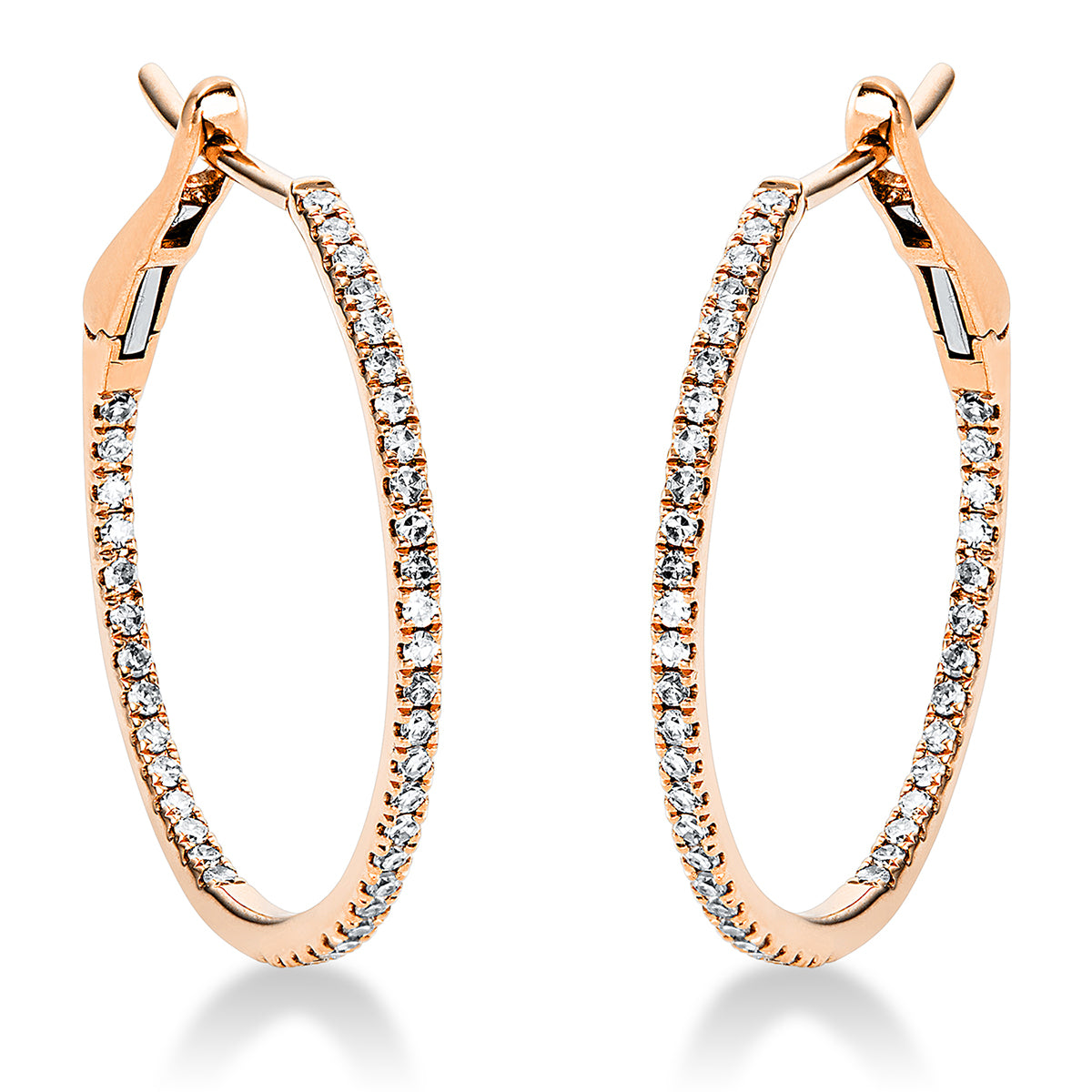 diamond single cut modern woman hoops & huggies in red gold