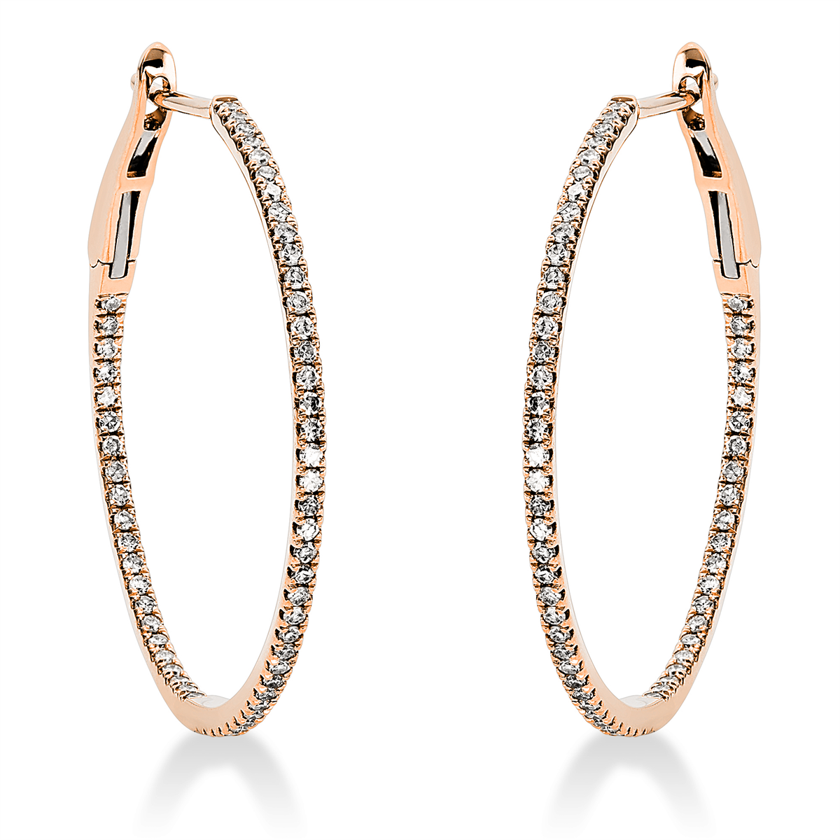 diamond single cut modern woman hoops & huggies in red gold