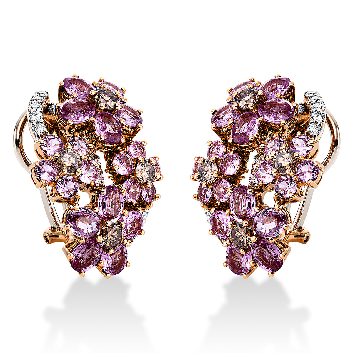 diamond full cut sapphire colored stone classic hoops & huggies in red gold / white gold