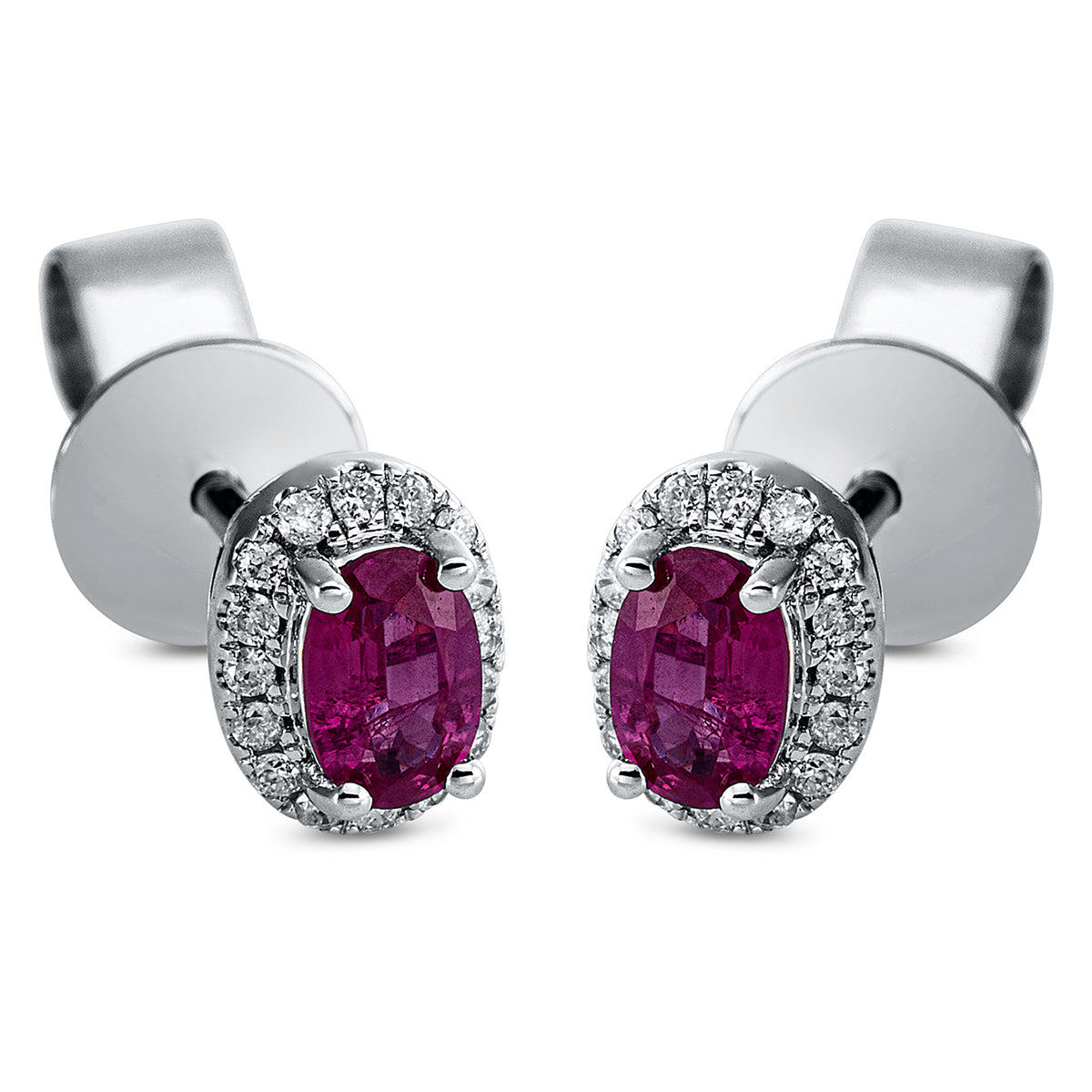 diamond full cut ruby colored stone classic studs in white gold