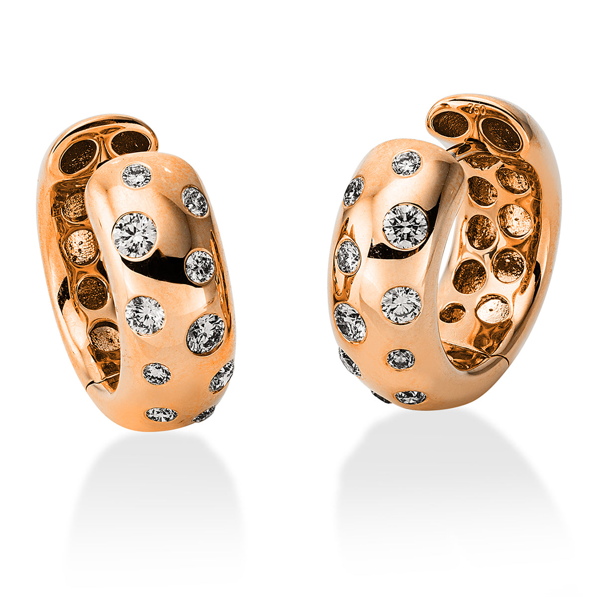diamond full cut pavé hoops & huggies in red gold