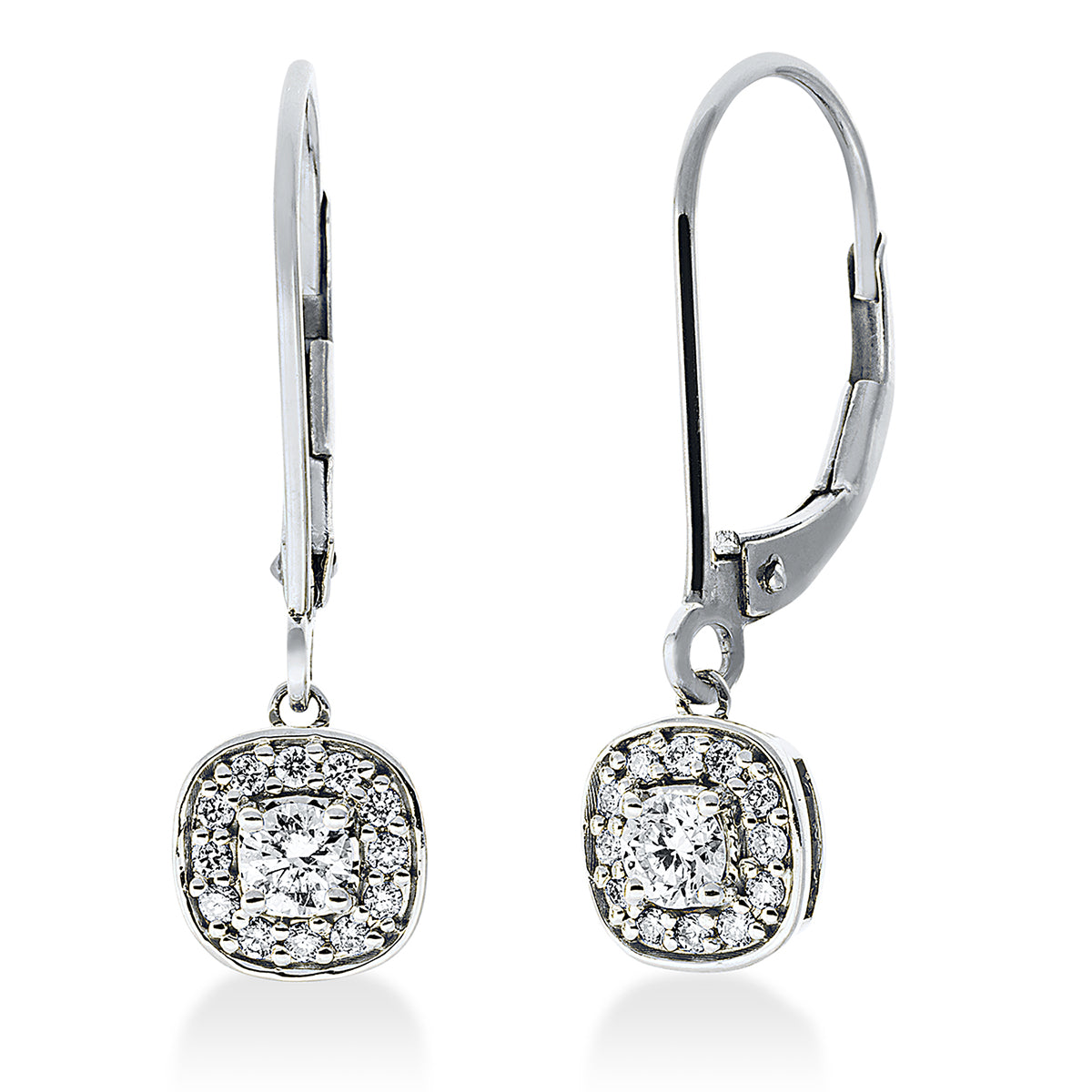 diamond full cut solitaire with accent stones earrings in white gold
