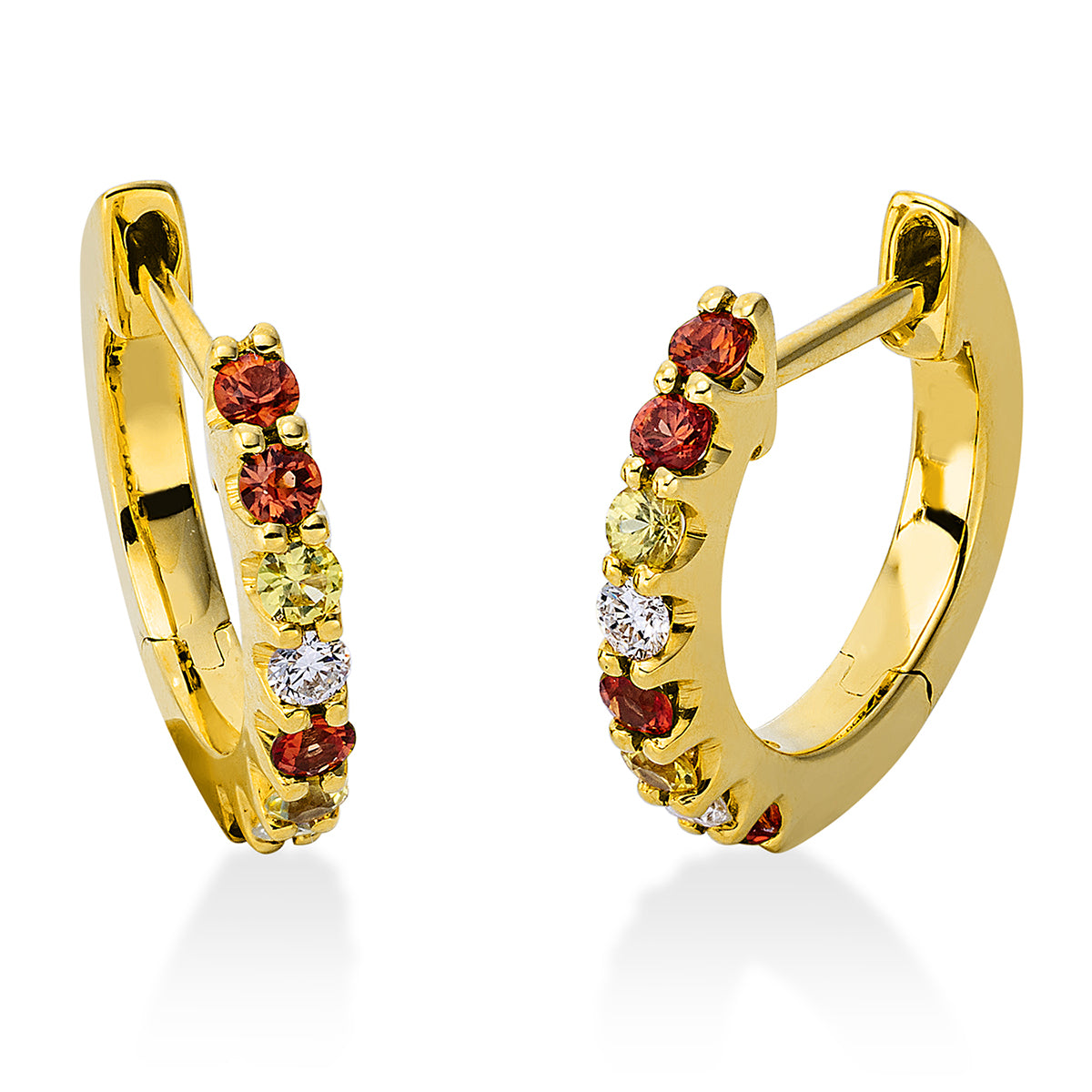 diamond full cut sapphire rainbow & multicolor hoops & huggies in yellow gold