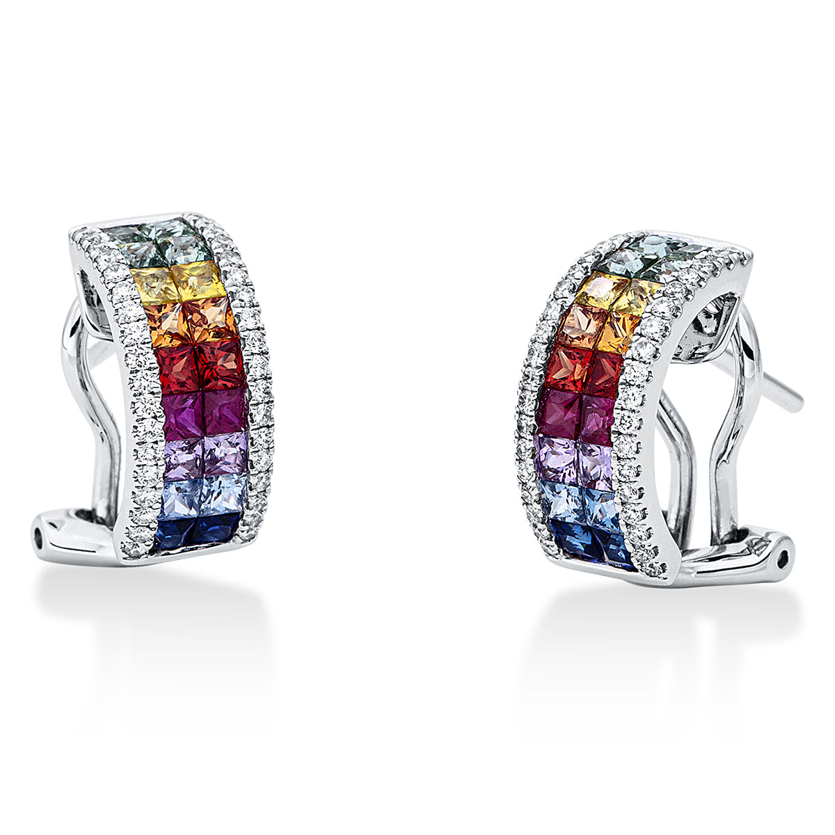 diamond full cut sapphire rainbow & multicolor hoops & huggies in white gold