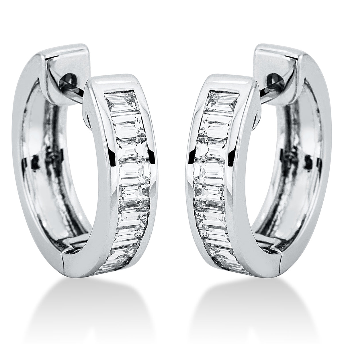 baguette baguette hoops & huggies in white gold