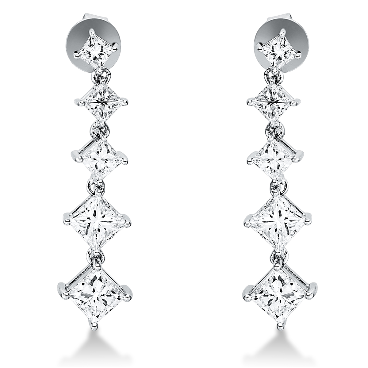 princess baguette earrings in white gold