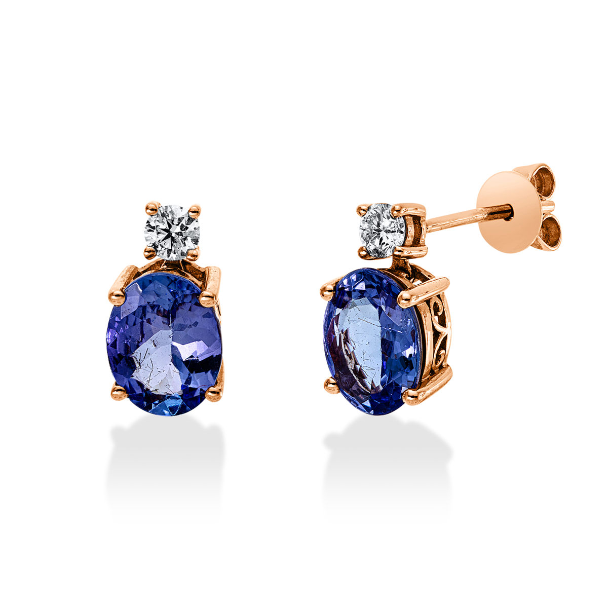 diamond full cut tanzanite colored stone classic earrings in red gold
