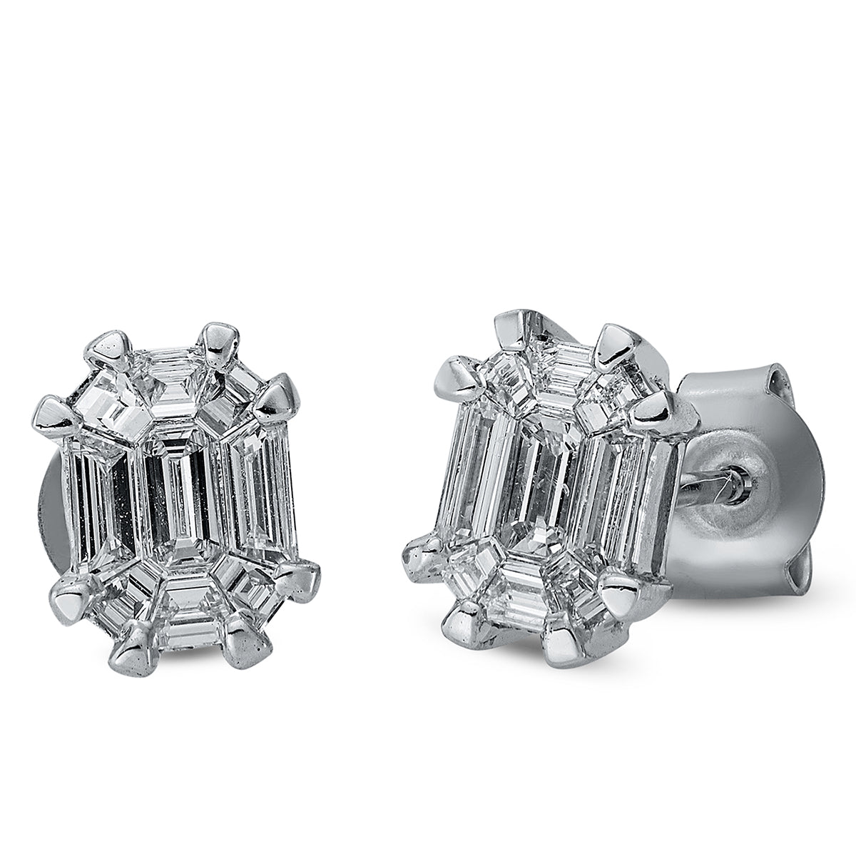 fantasy-cut baguette illusion studs in white gold